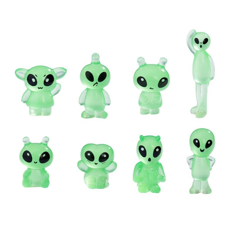 

8pcs/Set Miniature Luminous Elves Mini Figures Fish Tank Decor Glow In The Dark Alien Cat Shaped Garden Landscape Ornament зелений