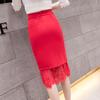 Single-breasted Lace Patchwork Sexy Skirt Women Fashion Solid Color Slim High Waist Skirts