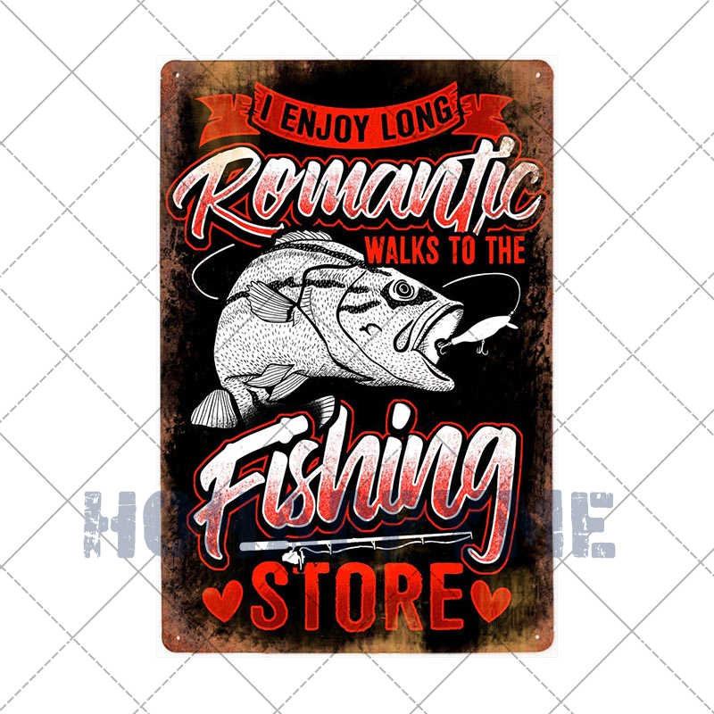 Fish Vintage Posters Sign Metal Plates Fisherman Fishing Solves Rules Classic Salmon Plaques Home Decoration Accessories 20X30CM