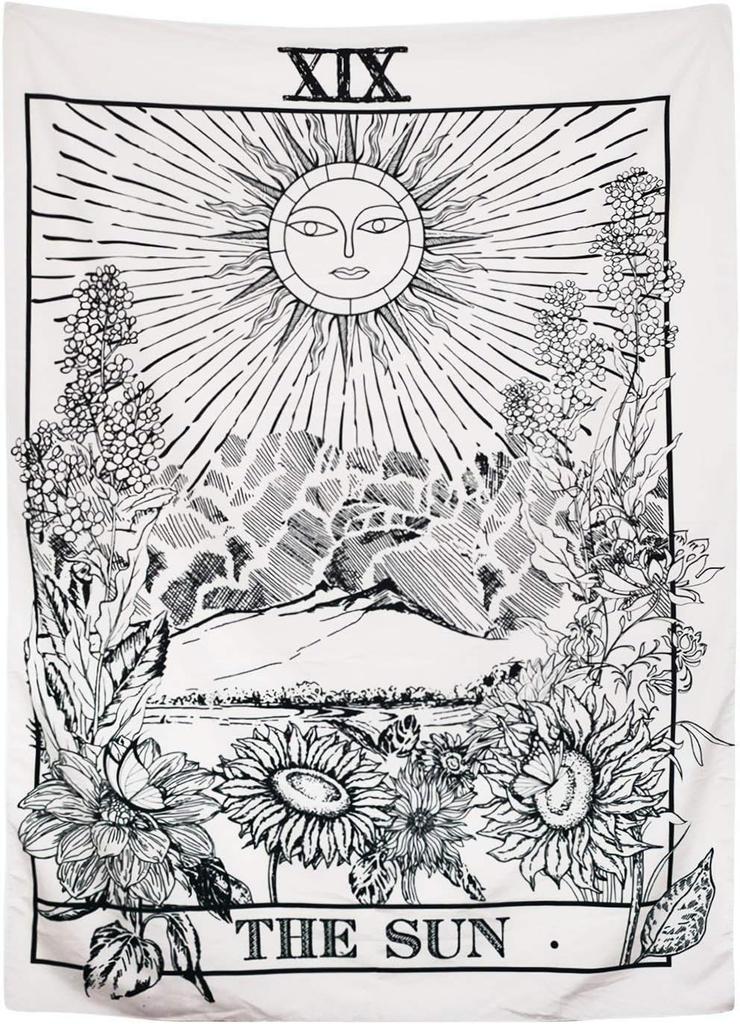 Indian Consigners Tarot Cards Tapestry Black & White The Sun Small Cotton Posters Medieval Europe (100 CM x 75 CM) (The Sun B/W)