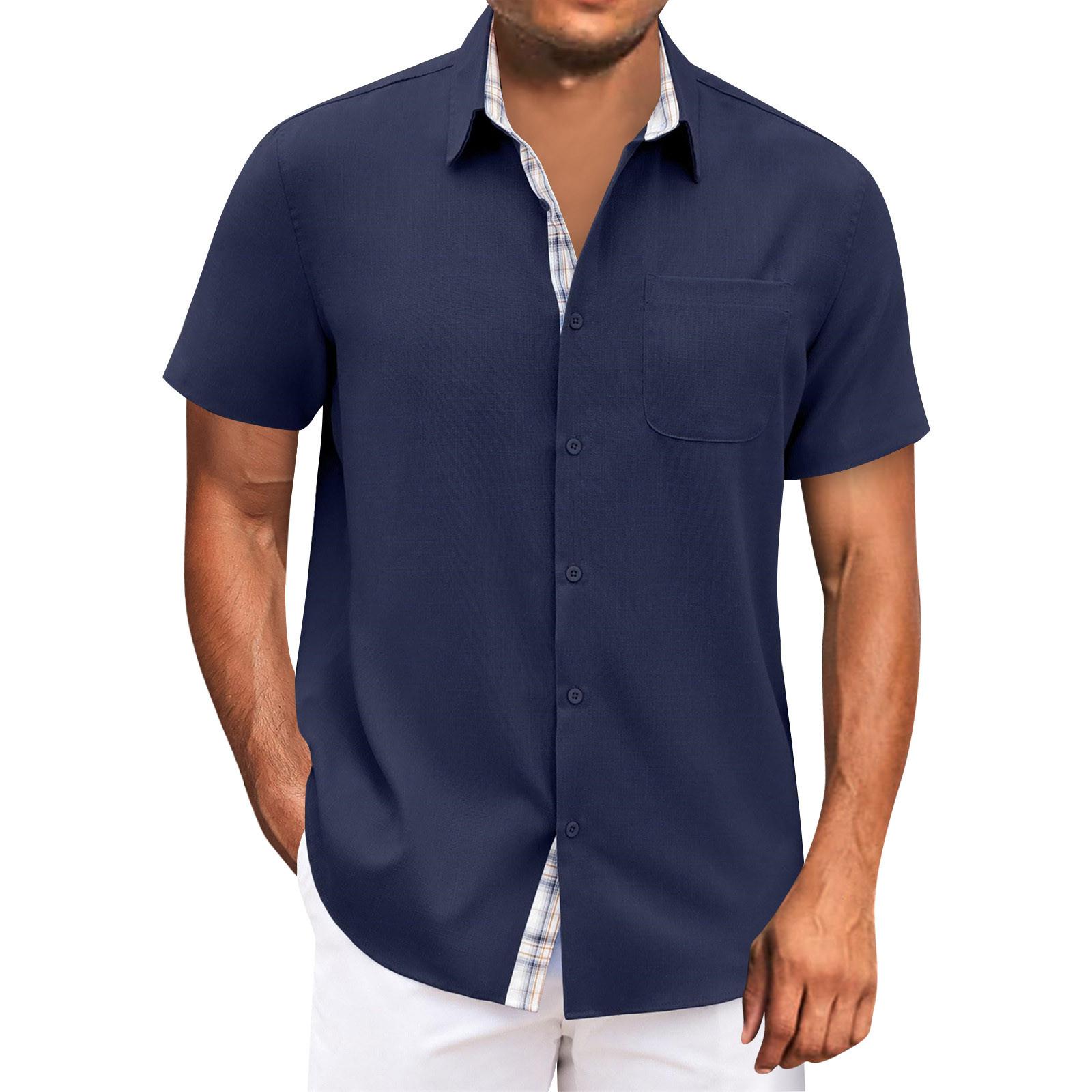 

Гавайская рубашка для мужчин, мужские винтажные рубашки для боулинга на пуговицах, летняя пляжная рубашка с коротким рукавом XXL тёмно-синий