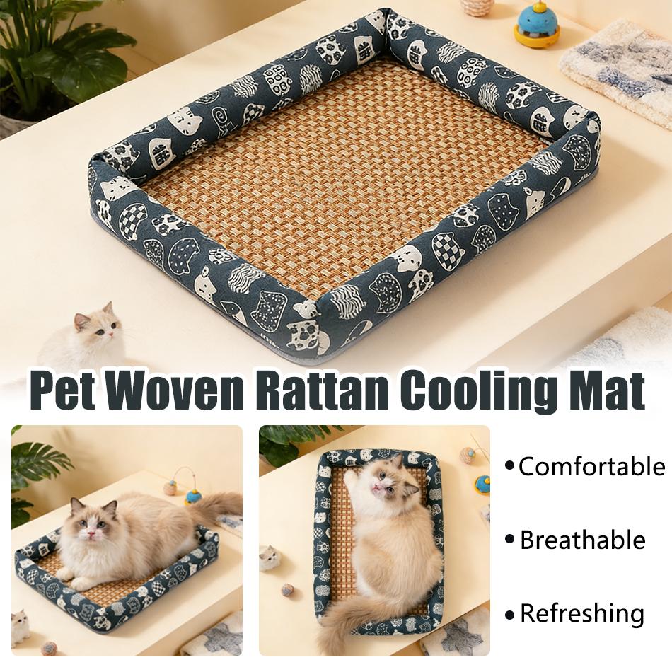 Hot Summer Cat Nest Pet Cooling Mat Dog Cooling Sofa Breathable Pad Moistureproof Rattan Wear Cat Puppy Basket Mats Cama Para