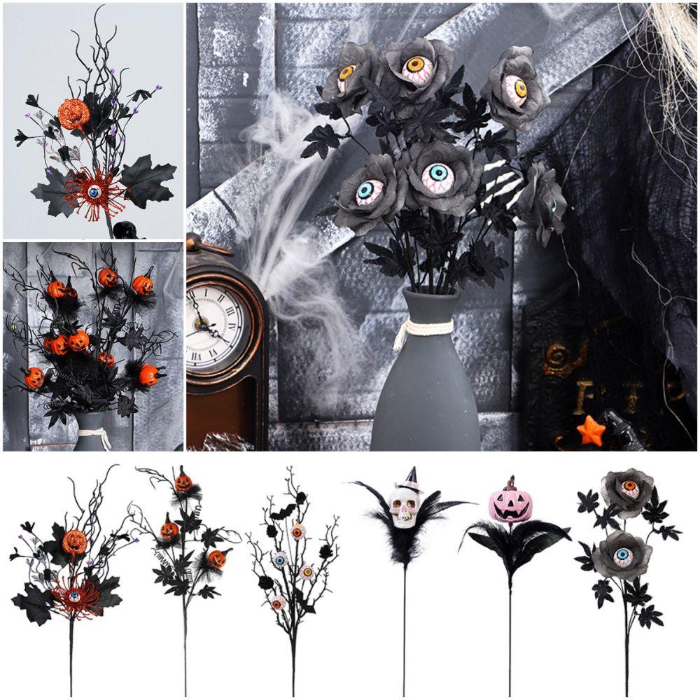 Black Halloween Decorations DIY Accessories Artificial Pumpkin Maple Branches Props Halloween Halloween Pumpkin Flower Stem