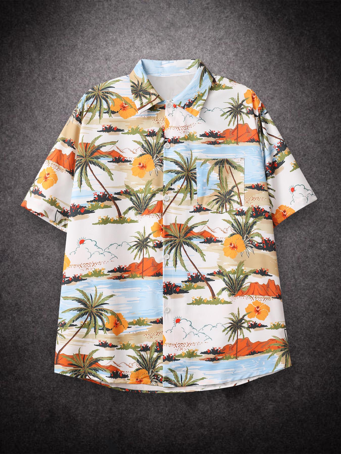 

Рубашка свободного покроя с коротким рукавом с принтом кокоса на Гавайях, летняя мужская рубашка для студентов, пар, модная повседневная мужская одежда, тенденции XXL белый