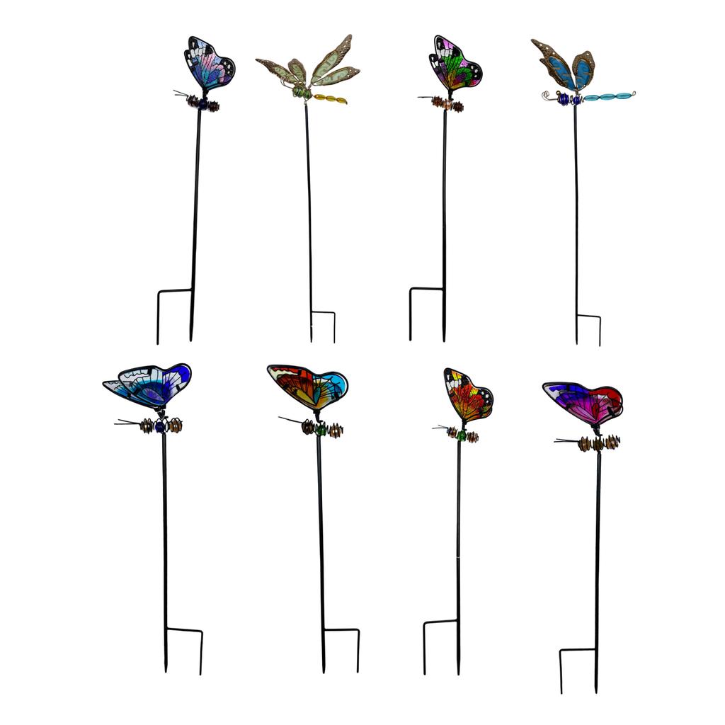 Metal Garden Stake Butterfly and Dragonfly Decorative Plant Pot Ornament Outdoor Yard Lawn Art Sculpture with Ground Insert