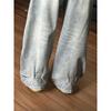 Amerikanische Straßenkatze Bart Jeans Damen Jahresalt Gewaschene Gerade Hose Gradueller Wechsel Design Weite Hosen