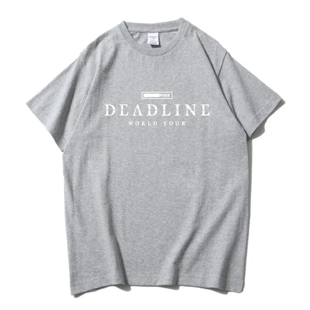 Korean Band Fashion Print Cotton T Shirt BLACK and PINK WORLD TOUR DEADLINE T-shirt Summer Short Sleeve  Unisex Streetwear