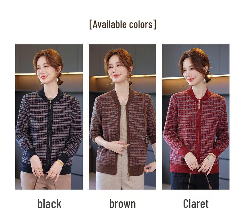 Mom's 2025 Fashion Zipper Knit Cardigan for Spring & Autumn – Loose Fit for Middle-aged & Elderly Women