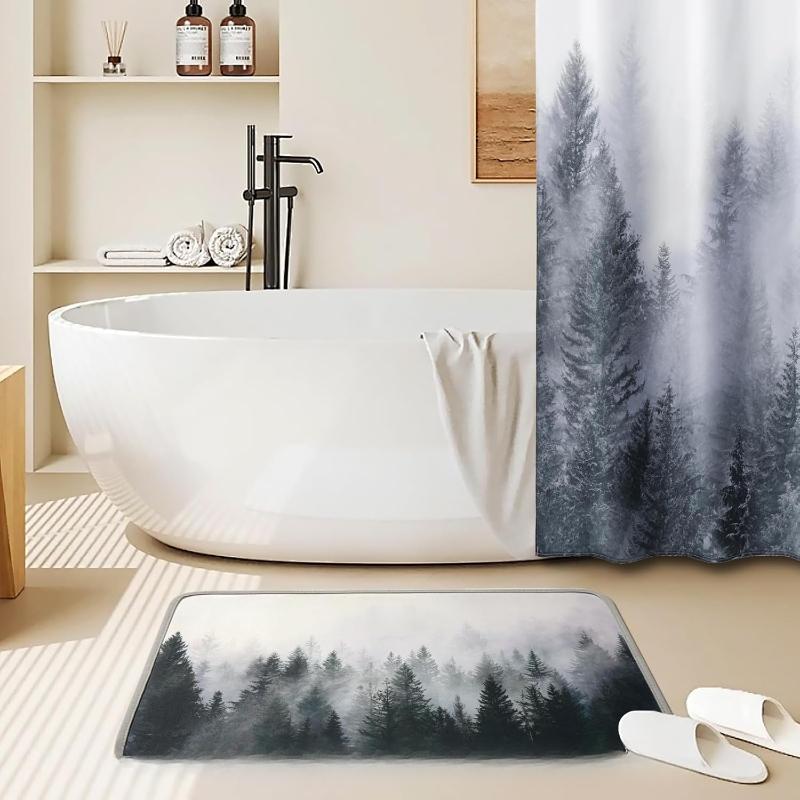 Misty Forest Bathroom Rug Thin Doormat Floor Mat Absorbent Quick Dry Non Slip Diatomaceous Mud Mats with Rubber Backing Tub Sink Laundry Kitchen