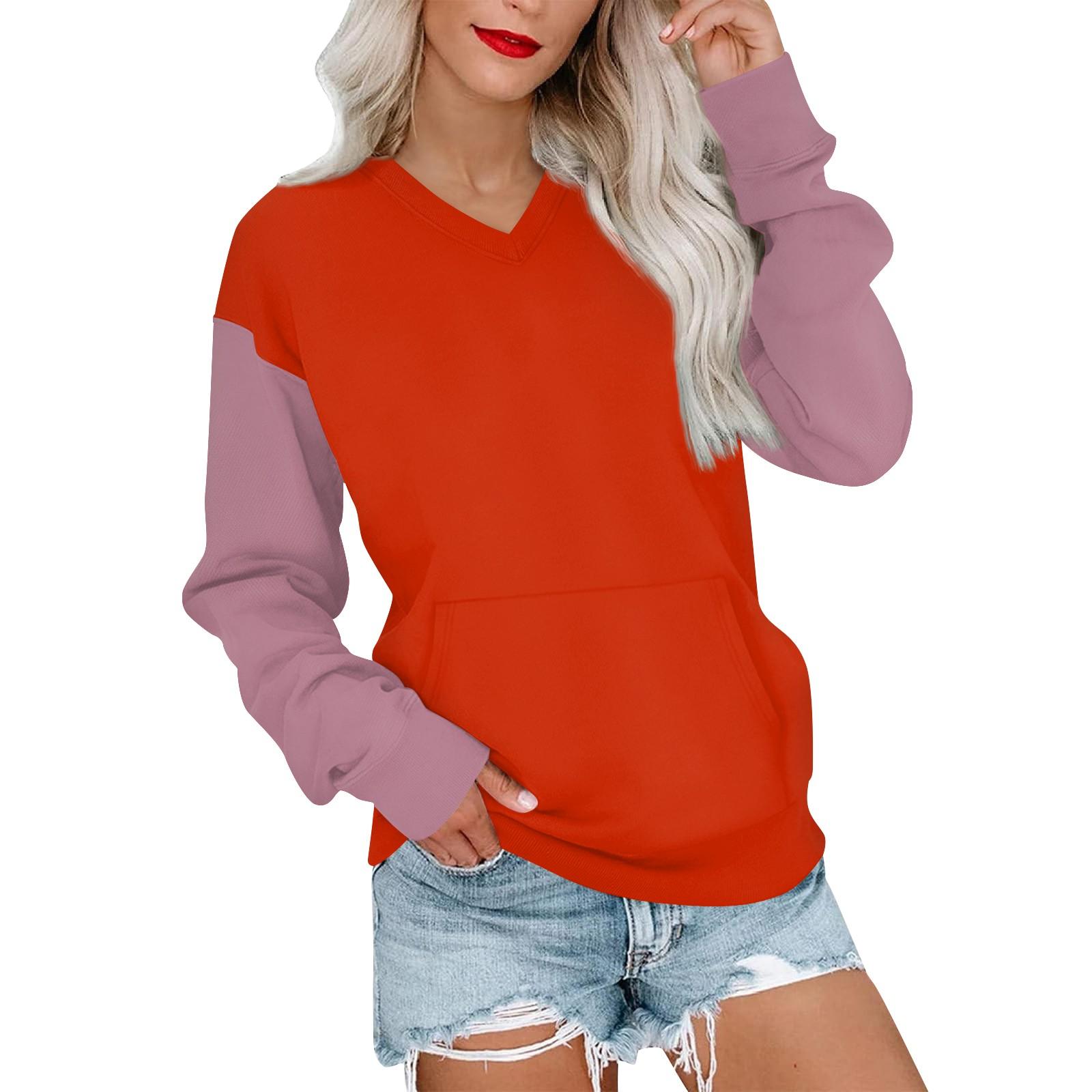 

Женская повседневная модная цветная стеганая толстовка с V-образным вырезом и длинным рукавом, легкий пуловер с карманами L