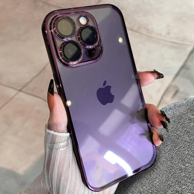 Luxusní pokovený nárazník Silikonové průhledné pouzdro Pro iPhone 16 15 14 13 11 12 Pro Max Mini XR X XS Plus Fialové Měkký nárazuvzdorný kryt