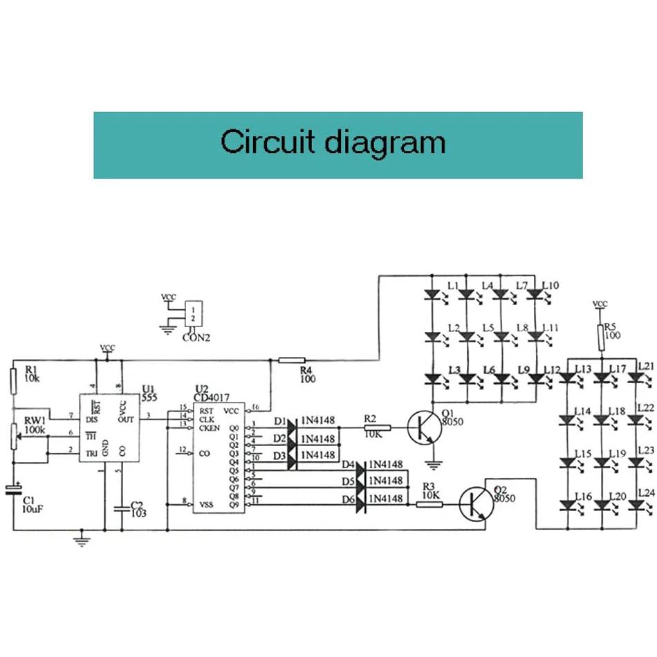 NE555 CD4017 IC LED DIY Electronic Lights Kit Red Blue Dual-Color DIY Kit Strobe Electronic Suit Flashing Lights Components