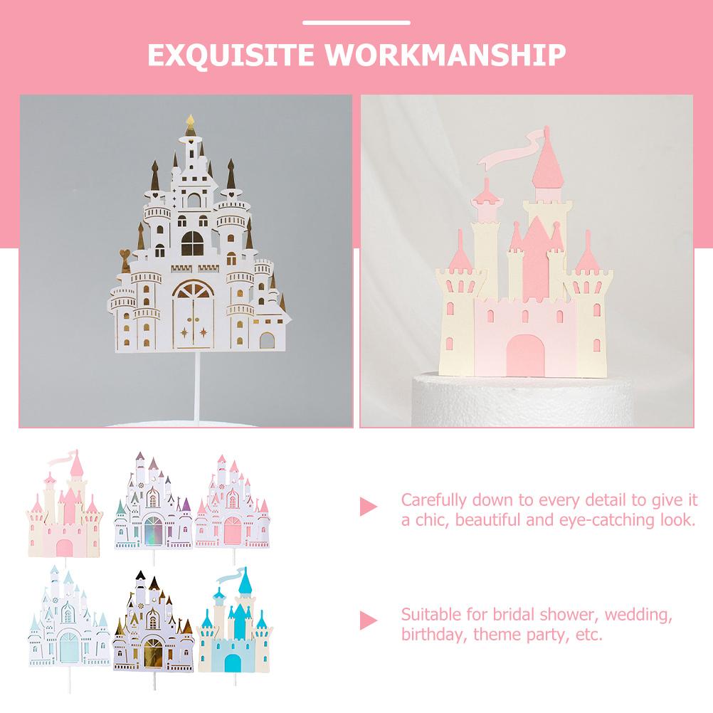 6 Pcs Castle Cake Insert Ornament Decorations Girls Birthday Cupcake Topper Wedding Decorate