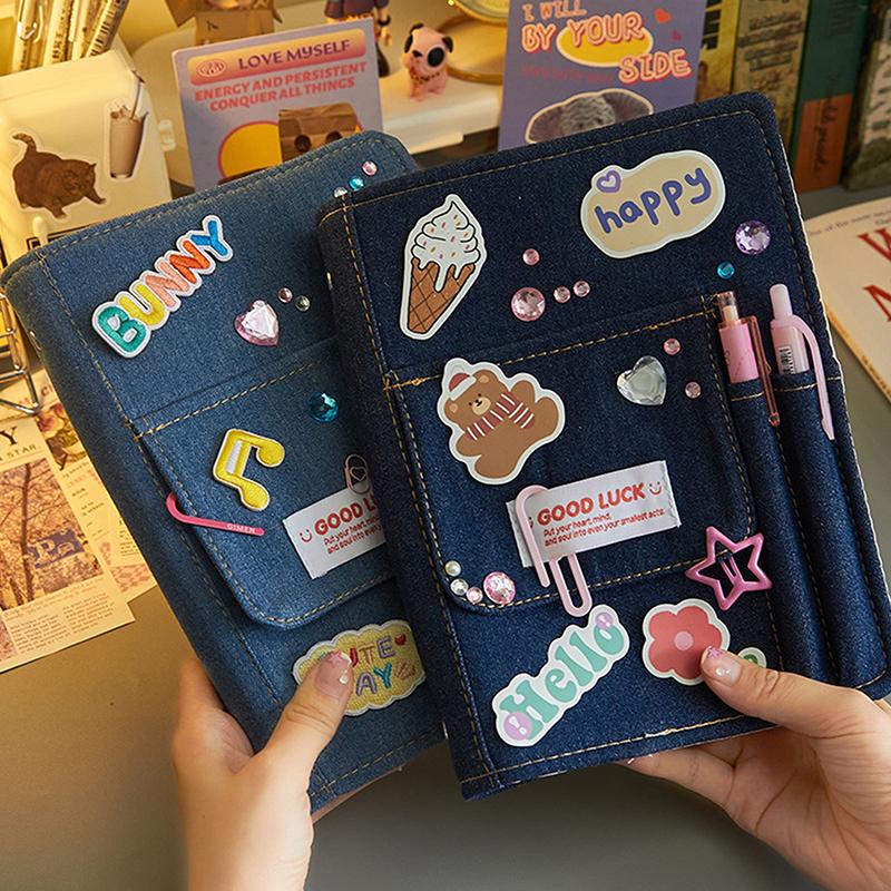 Quaderni di Jeans Creativi Raccoglitore Diario Libro Mastro a Mano Diario Con Tasca Quaderno per Ragazza Cancelleria Portaoggetti Materiali Scolastici Coreani