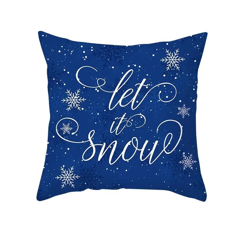 Blue Christmas Cushion Cover Christmas Elk Snowflake Print Pillowcase Sofa Ornaments Bedroom Home Decor New Year Gift
