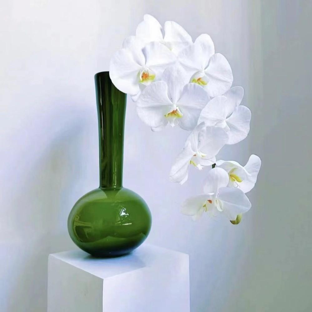 Olive Green French Vintage Vase Swan Neck Glass Hydroponic Vase Unique Luxury Artistic Planter Floral Arrangement
