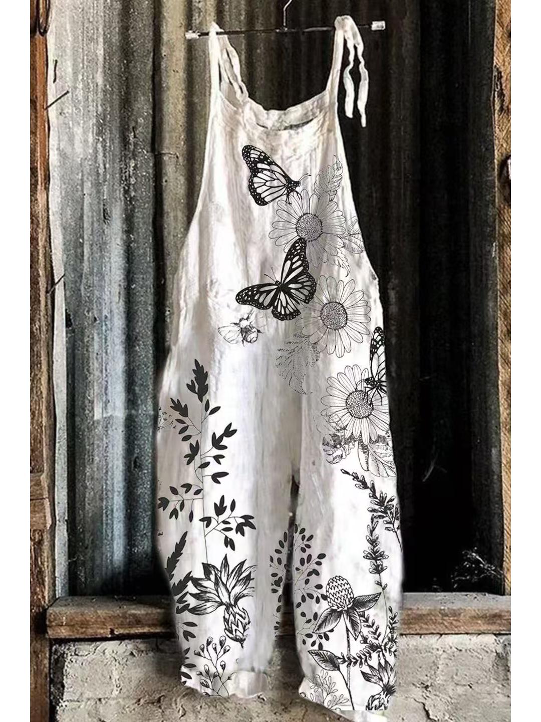 

Женский летний комбинезон с широкими штанинами и милым ретро-принтом, 2023 L