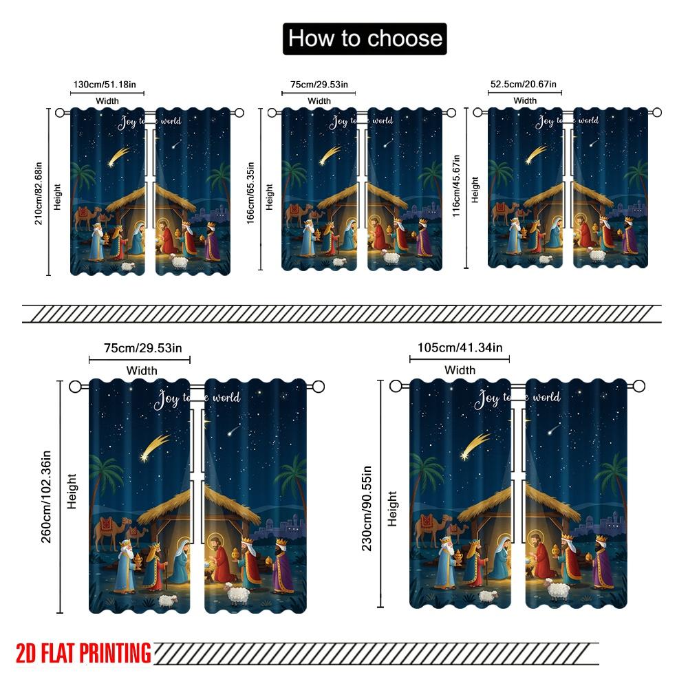 2pcs 2D flat printing Curtains Nativity Scene Joy World Fabric Without Electricity 0 Use for Bedroom Office Living Room Home