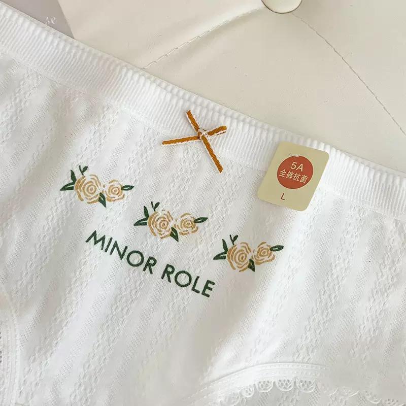 3pcs Cotton Women Flower Printe Panties Adolescent Mid Waist Underwear Girl Fashion Brief Breathable Panty Student Soft Lingerie