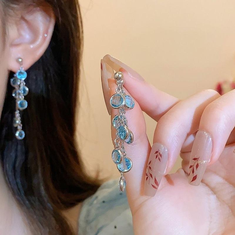 Sparkling Crystal Drop Earrings With Elegant Fringe Beads Dangle Hanging Earrings Fashion Statement Party Jewewlry Gifts