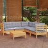 Vidaxl 6-Cz. Garden Lounge Set, Grey Cushions, Pine