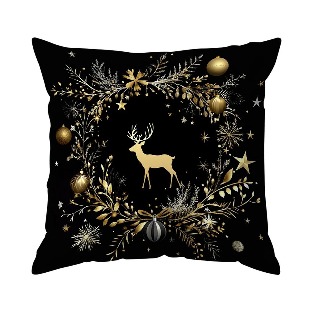 Black Gold Christmas Pillowcase Printed Polyester 45x45cm Throw Pillowcover Decorative Sofa Cushion Pillowslip Home Decor