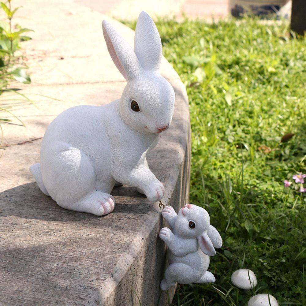 Lovely Rabbit Figurine Ornaments Cute Bunnies Sculpture Micro Landscape Animal Figurine  Table