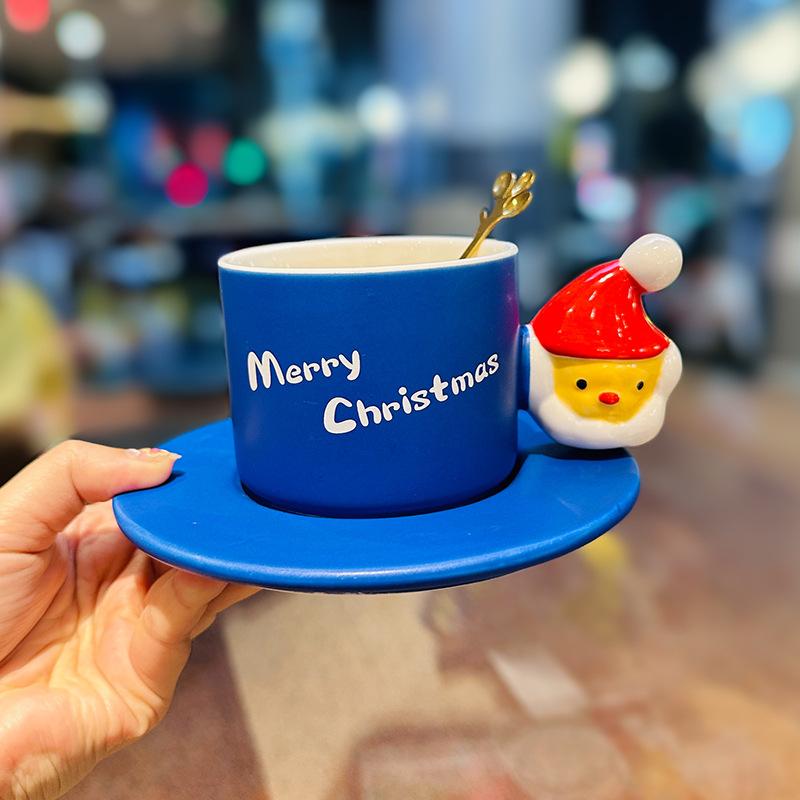 Gift Box Creative Santa Claus Ceramic Mug Afternoon Tea Coffee Cup Saucer Set Christmas Gift Souvenir