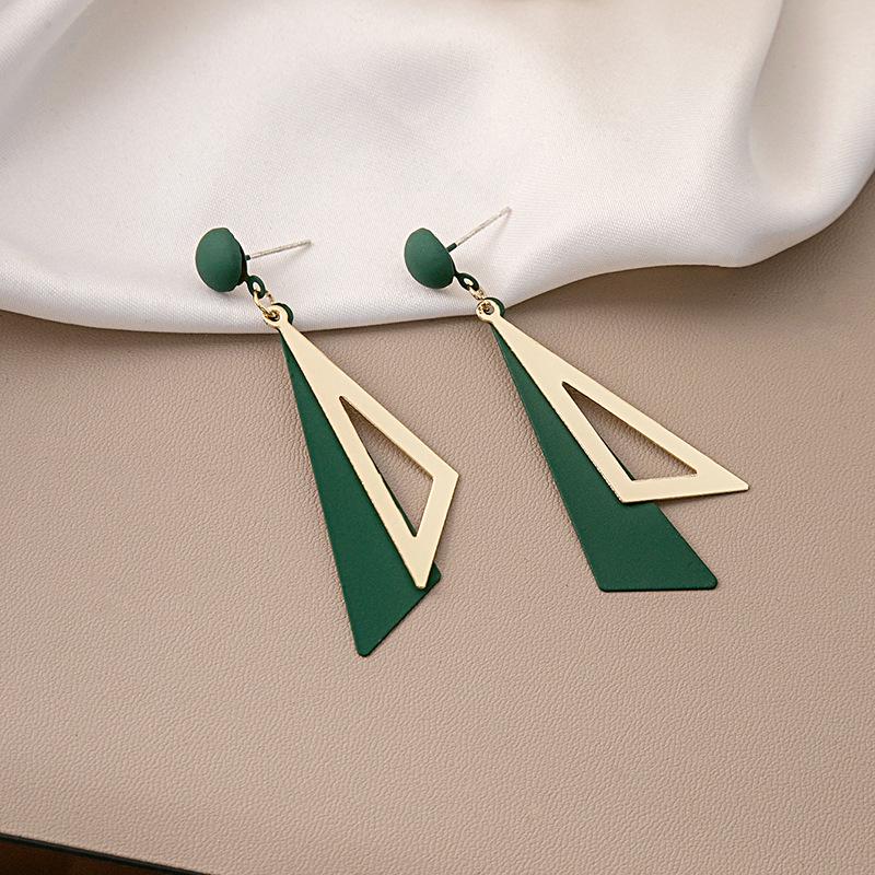 Cercei lungi coreeni geometrici cu ac de argint, simpli, triunghiulari, colorați, pentru moda femeilor.