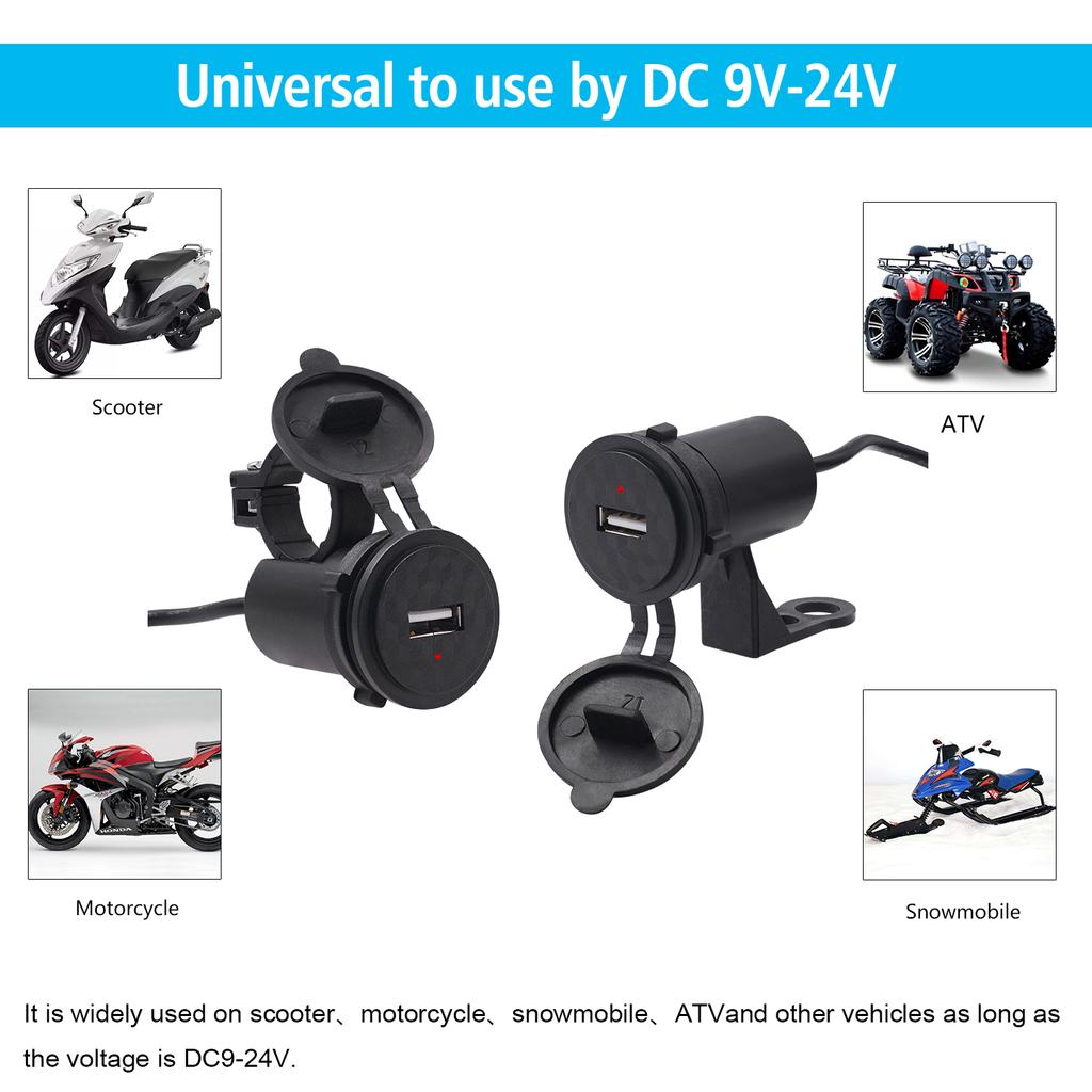 USB Motorcycle Mobile Charger, 12V Waterproof, Single-Port