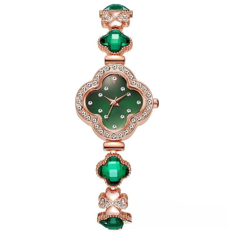 

Fourleaf Clover Charm Watch For Women Quartz Waterdiamond Fashion Wristwatch зелений