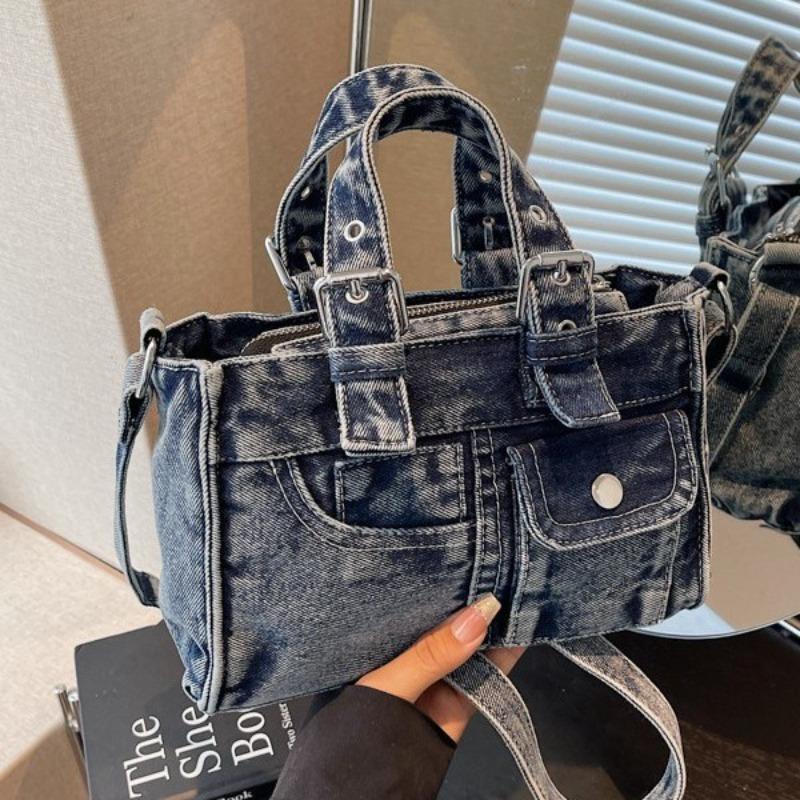 Niche retro versatile denim handbag bag new shoulder messenger bag fashion tote armpit bag