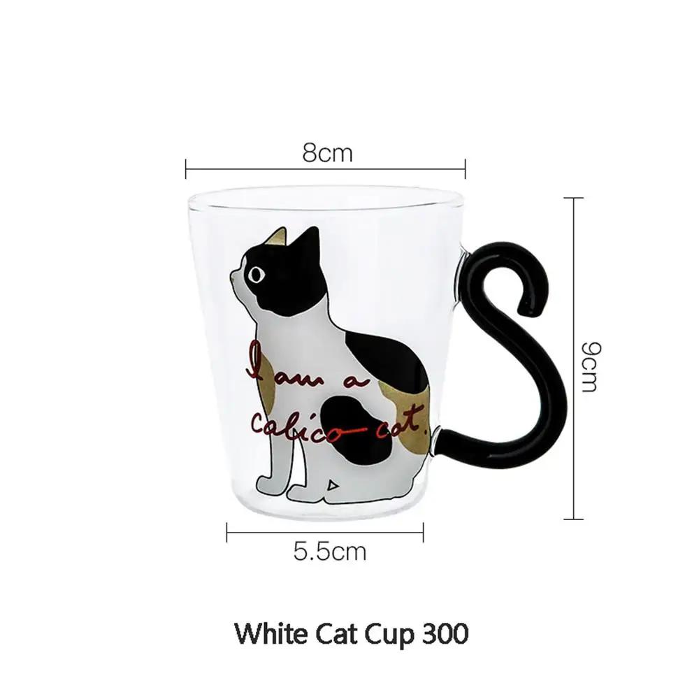 Creative Cat Glass Coffee Mug Cute Milk Tea Juice Water Glass Cup Heat Resistant Milk Tea Coffee Glass Mug With Handle Drinkware