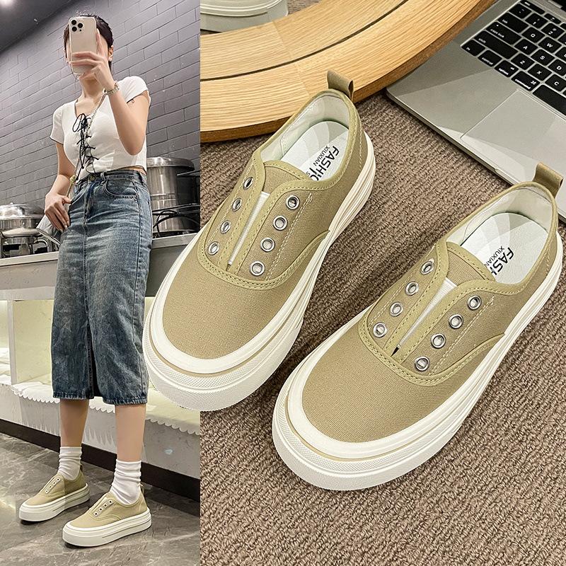 [Non-slip and wear-resistant] Thick-soled elastic one-pedal canvas shoes 2025 summer new versatile breathable casual and lightweight