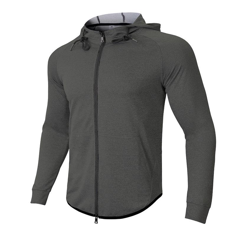 

Мужская осенняя спортивная куртка с капюшоном приталенного кроя - Эластичный черный кардиган для бега и фитнеса Triple Extra Large темно-серого