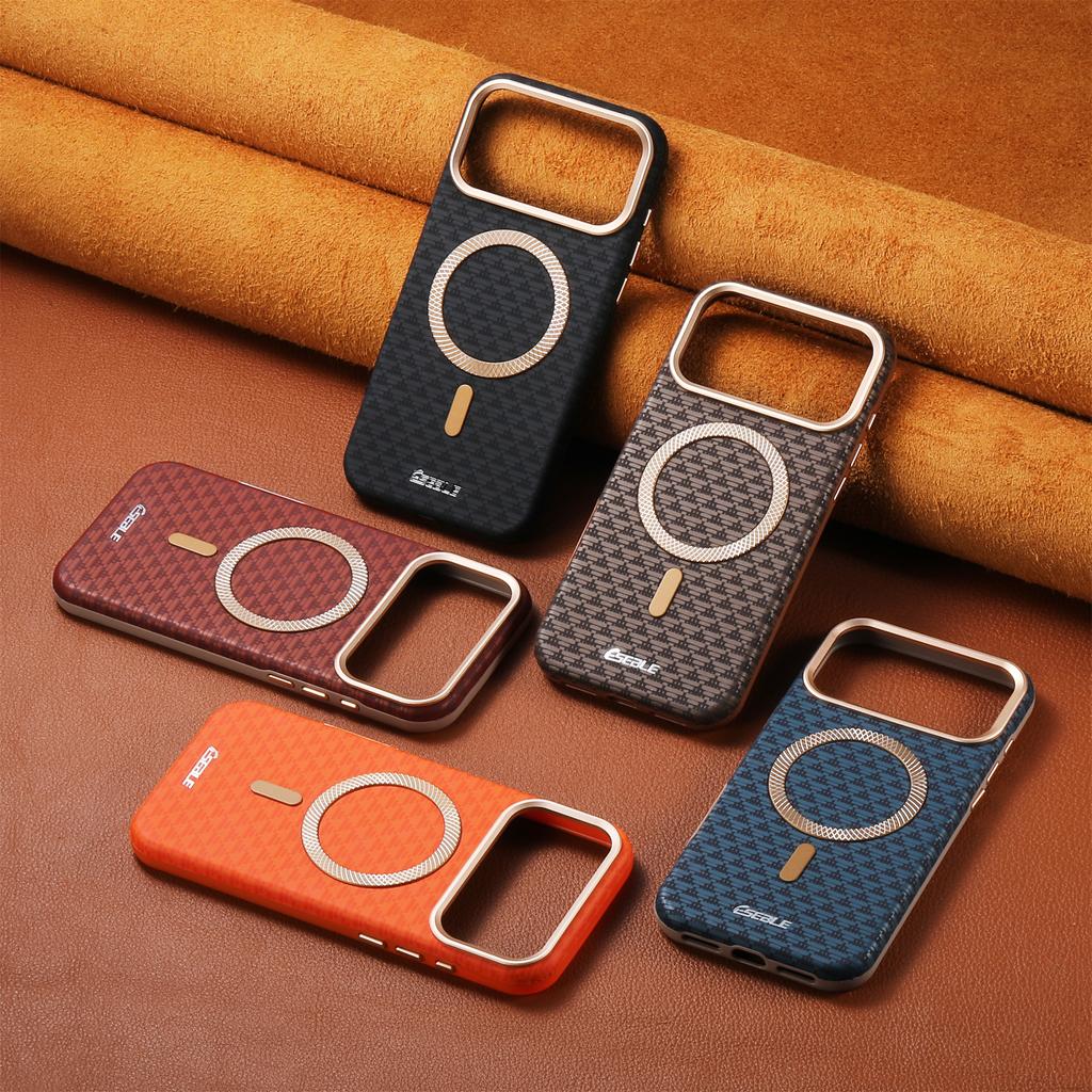 Luxury Leather Magnetic Fiber Texture Magnetic Case For iPhone 17 Pro Max 16 Plus 15 14 13 For Magsafe Wireless Charging Cover
