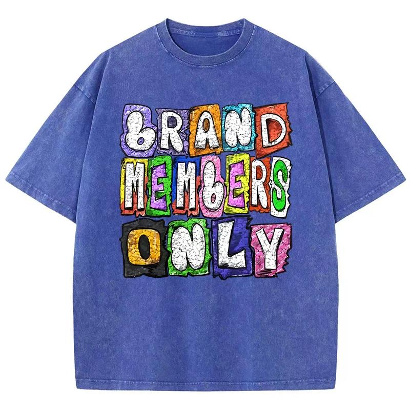 Cotton Womens Acid Wash T-Shirts Brand Members Only Letter Printed Tees Distressed Crewneck Oversized Tops Female Clothes