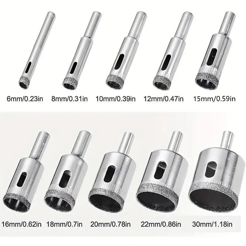 10pcs 6-30mm Diamond Glass Marble Drill Core Hole Saw Opener Ceramic Marble Tile Opening Woodworking Tools Glass Drill Bit Set