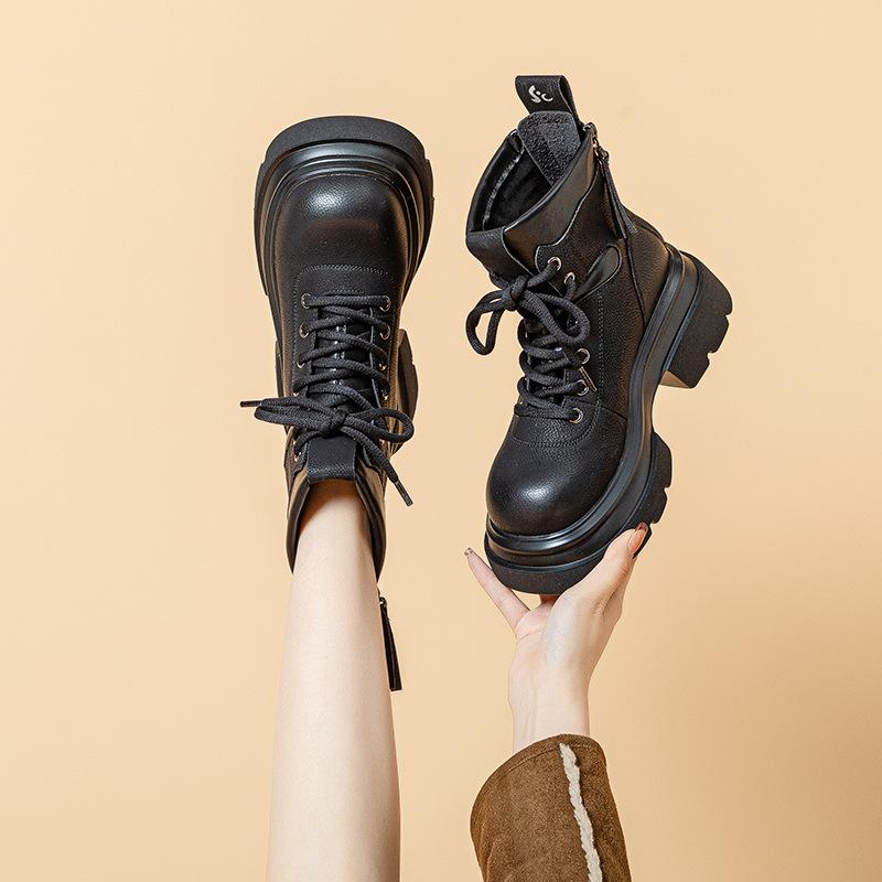 Martin Boots Women's 2025 Autumn New Thick-soled Retro Heightening 7cm Side Zipper Locomotive Sweet Cool Casual Knight Short Boots