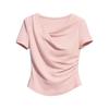 New Product Sweet Temperament Irregular Pleated Design T-shirt Women's Summer New Foreign Style Versatile Short Sleeve Women