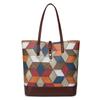 Vintage Large Capacity Tote Bag Color Block Women Shoulder Bag Patchwork Handbag