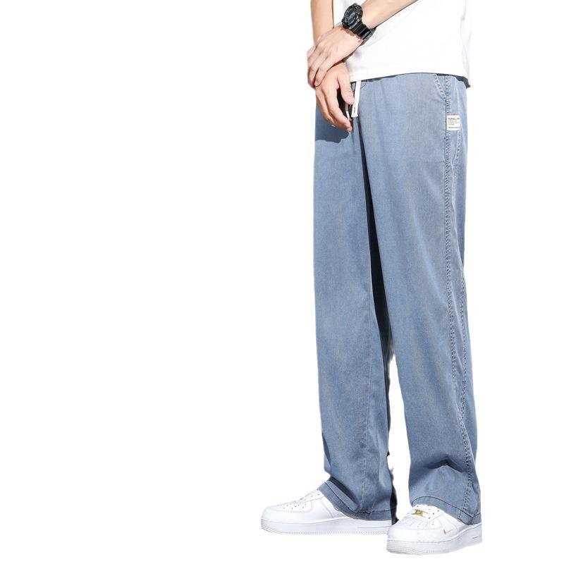 Men's Summer Ice Silk Tencel Jeans - Trendy, Straight, Loose, Wide-Leg Pants