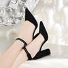 2021 New Summer Versatile One-word Buckle with Pointed High Heels Thick Heel Bag Head Women's Sandals Trendy Korean Version Women's Shoes
