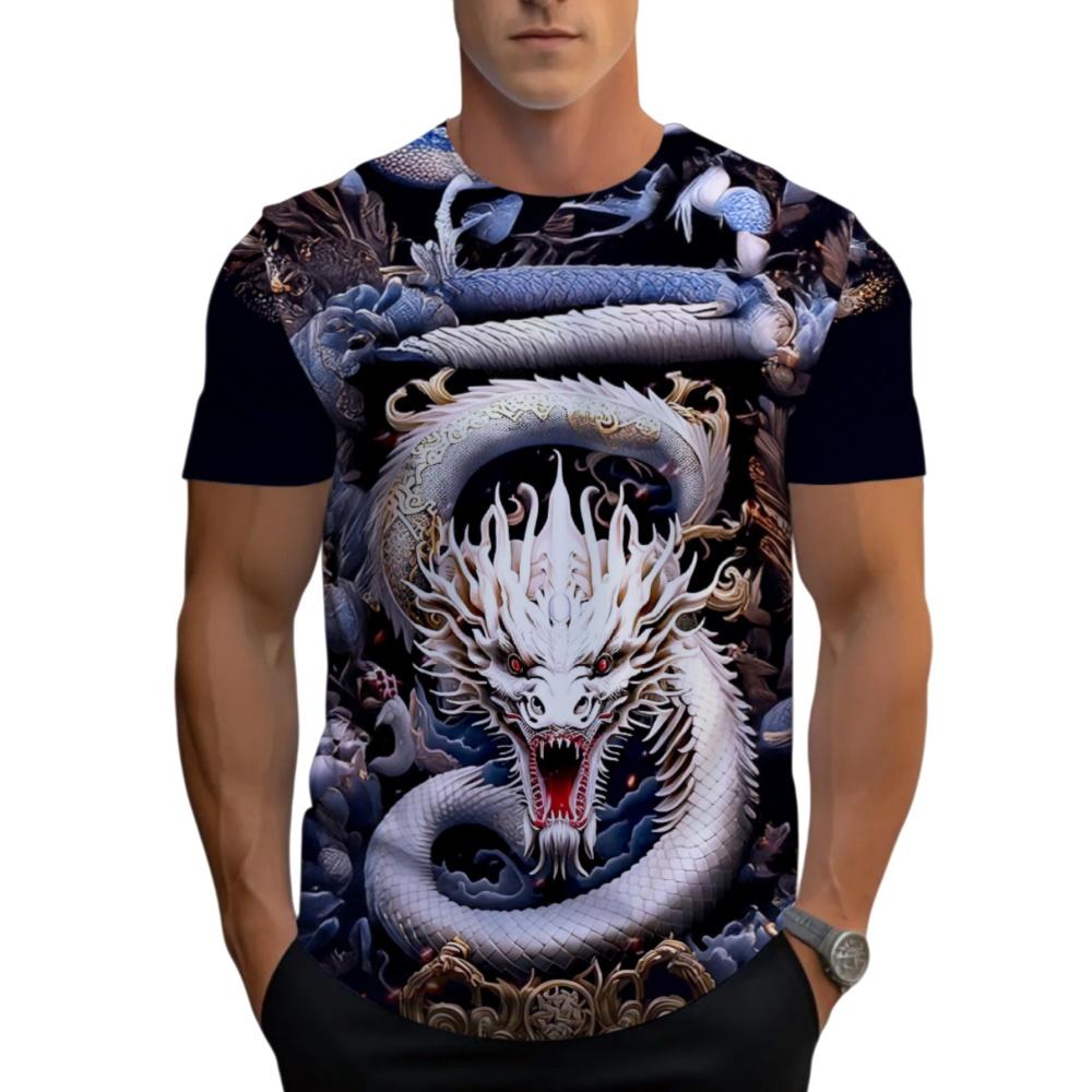 Cool Retro Dragon Pattern 3D Printed Design Men's T-Shirt Summer Fashion Trend Round Neck Breathable Daily Sports Casual Top