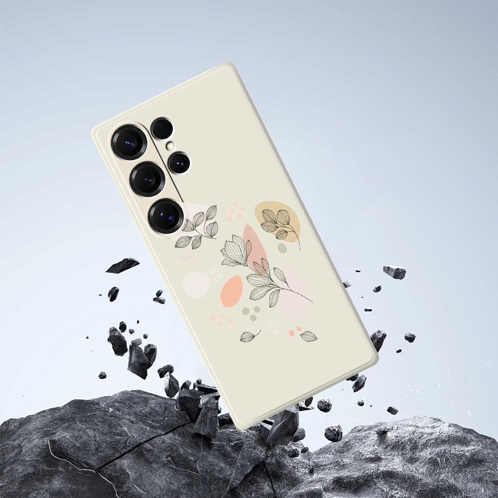 Für Samsung Galaxy S25 Ultra Hülle Skizzen Blätter Muster Druck Gerade Kante TPU Handy Rückseite