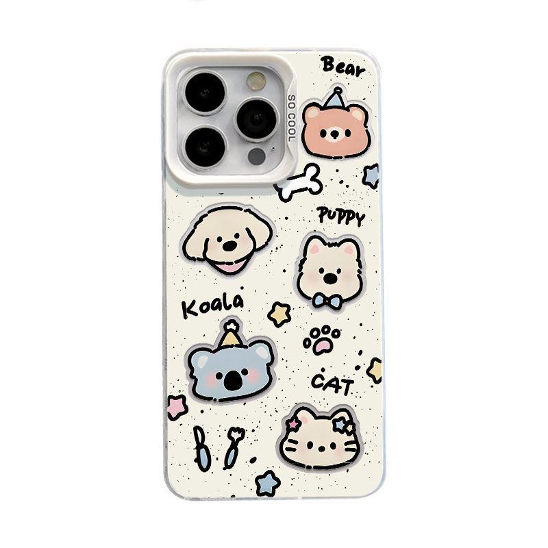 Hollow small animals are suitable for Apple 15 16promax mobile phone case 13pro colored silver case anti-drop 11 12 cartoon