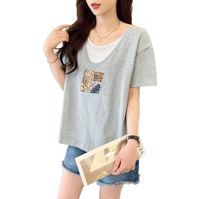 La Chapelle Women s Faux Two-Piece Short Sleeve T-Shirt 2XL
