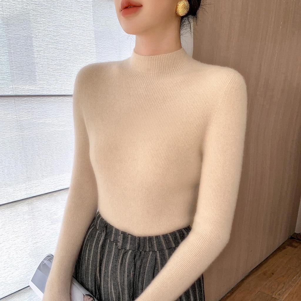 Women's Slim-Fit High-Neck Solid Color Casual Sweater