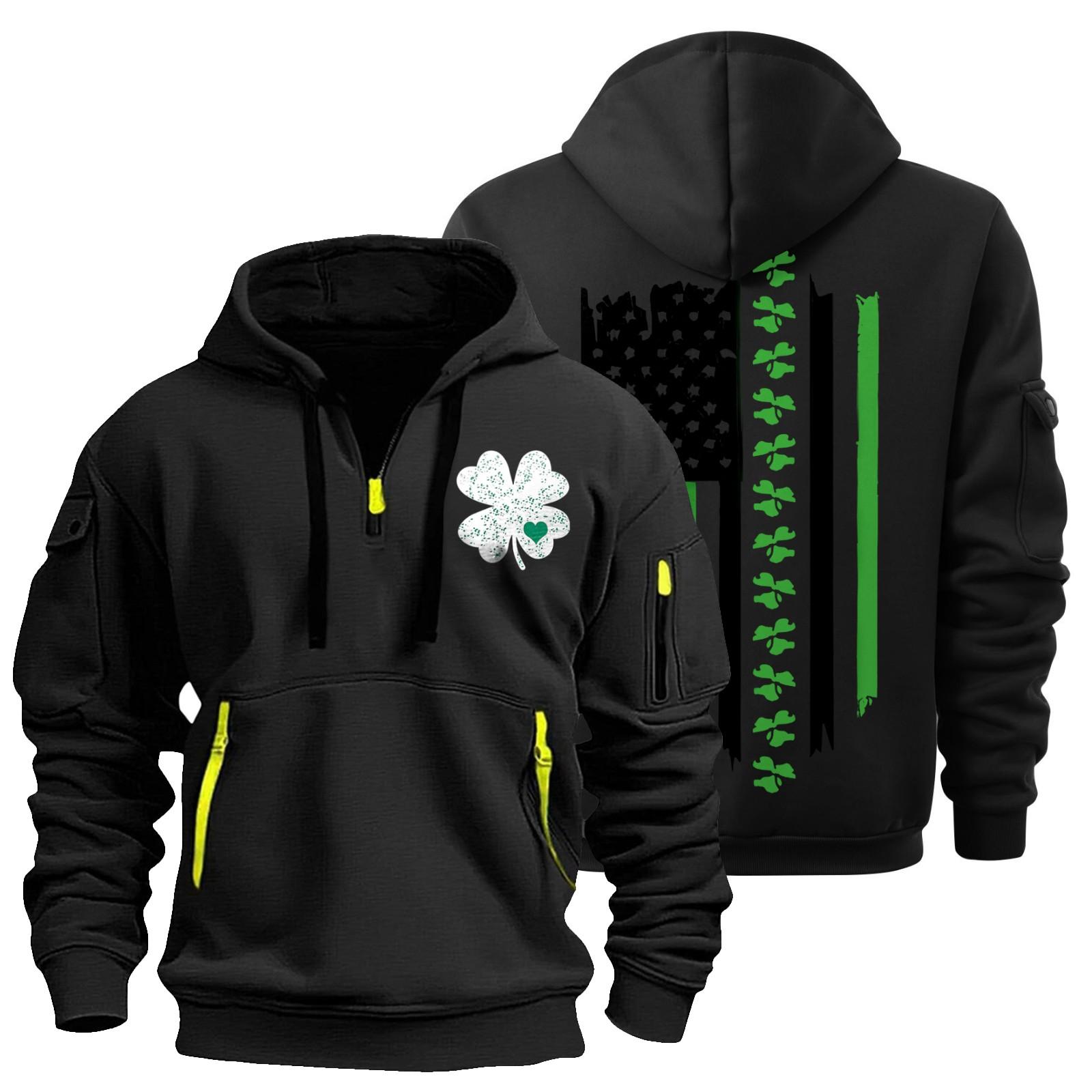 

улица. Толстовка с капюшоном Patrick s Green Flag Print для мужчин, пуловер на молнии для мужчин, спортивная повседневная толстовка больших размеров XXXL