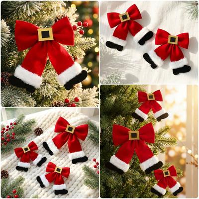 Velvet Christmas Bowknot Decoration Red Christmas Tree Decorative Bow Bowknot Hanging Pendant Gift